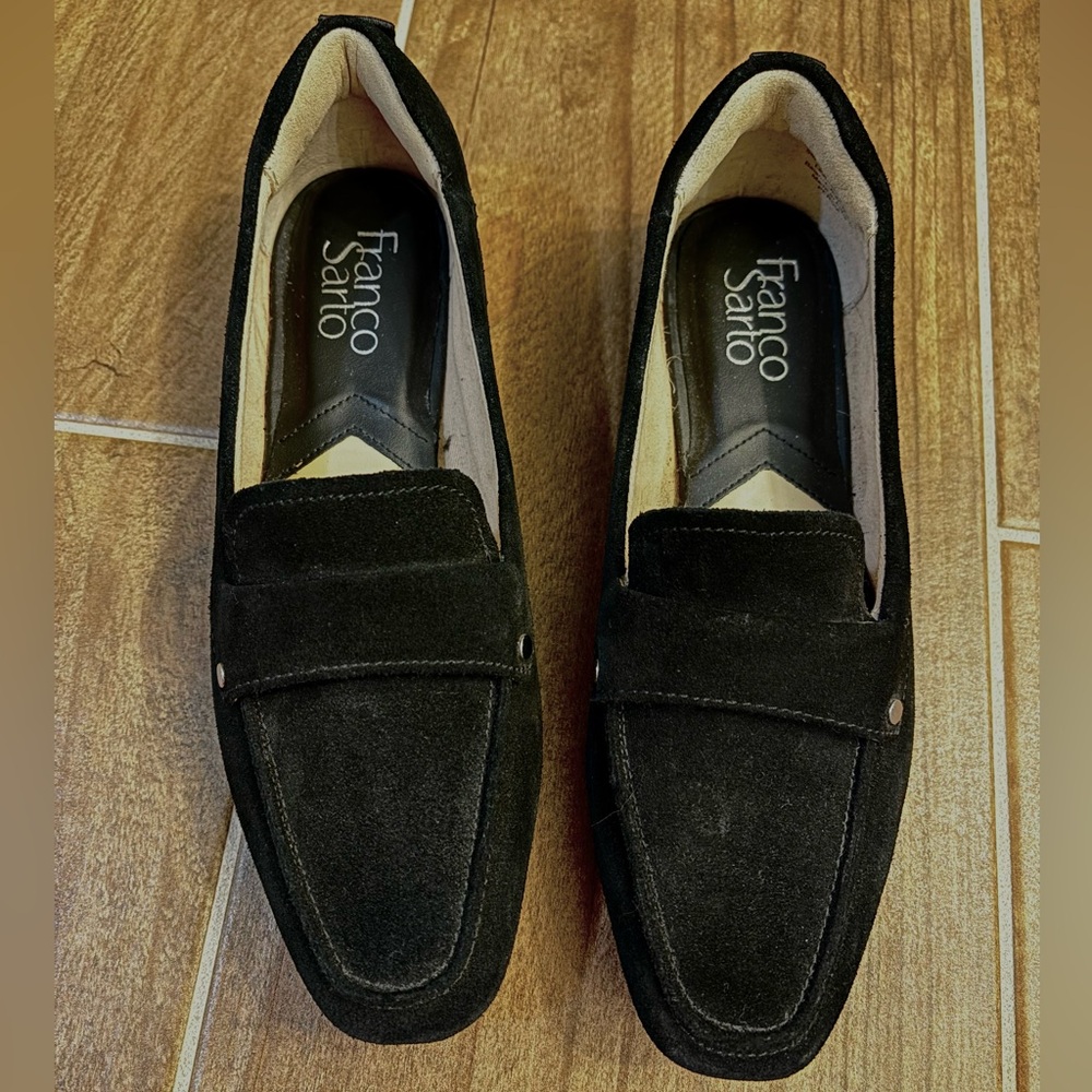 Franco Sarto Persia Black Suede Almond Toe Loafers Size 6
